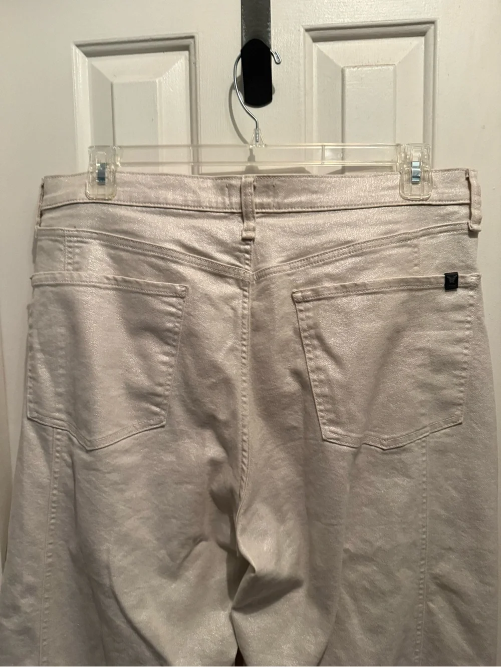 Cream Gold Shimmer High-Waist Straight Leg Jeans Size 14 - Picture 7 of 7